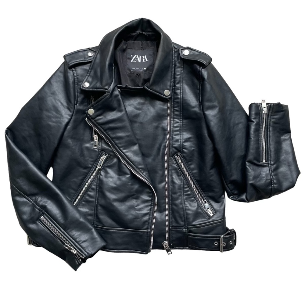 ZARA CROPPED FAUX LEATHER BIKER JACKET